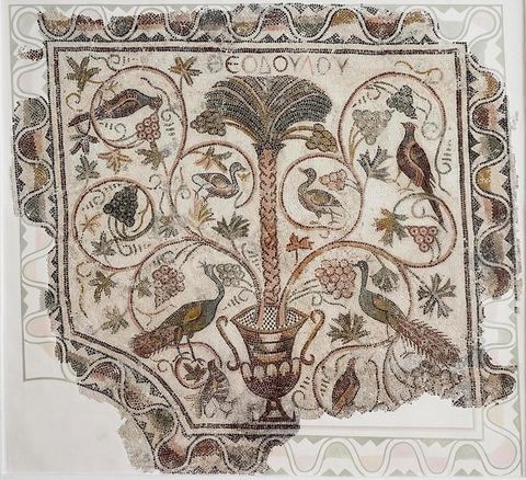 Mosaique avec plantes, paon, oiseaux et fruits - musée archéologique de Sousse dans la Kasbah située en haut de la medina de Sousse