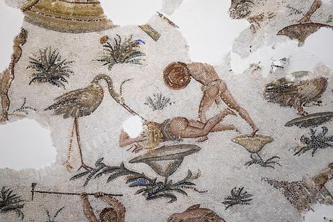 Mosaique scène de chasse paysage nilotique - musée archéologique de Sousse dans la Kasbah située en haut de la medina de Sousse