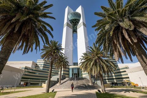 9 mars 2018 : Cité de la Culture à Tunis à quelques jours de son inauguration le 21 mars. Vue extérieure
