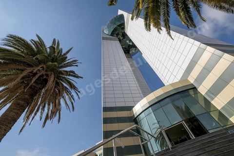 9 mars 2018 : Cité de la Culture à Tunis à quelques jours de son inauguration le 21 mars. Vue extérieure