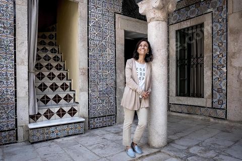 Leila Ben Gacem in the patio of the Dar Ben Gacem. This house was constructed in the 17th century, and was renovated from 2010 to 2013. Today it is a 7 room Boutique Hotel. Restoration work was lead by ASMTunis and decoration and furnishing shows the Tunisian traditional arts & crafts.
