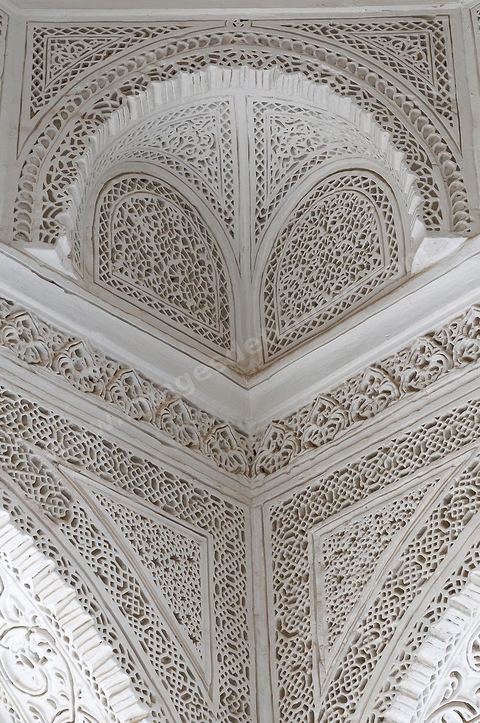 Intérieure de la Koubba du Belvédère après sa restauration - détail des plafonds en stuc