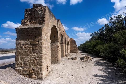 Aqueduc romain reliant Tunis à Zaghouan. Constructeur habile, l'empereur Hadrien décide le captage des sources existant dans les massifs montagneux du Djebel Zaghouan et du Jouggar ainsi que la construction d'un immense aqueduc destiné à conduire les eaux vers les citernes de La Malga, réservoirs d'eau de 25 000 m3, situés sur une partie élevée de la colline de Carthage. La longueur totale de l'aqueduc jusqu'à Carthage, y compris les diverses ramifications, est de 132 kilomètres. Sa déclivité est précisément de 0,29 %. Il est coupé à plusieurs reprises (d'abord par les Vandales puis par les Arabes).