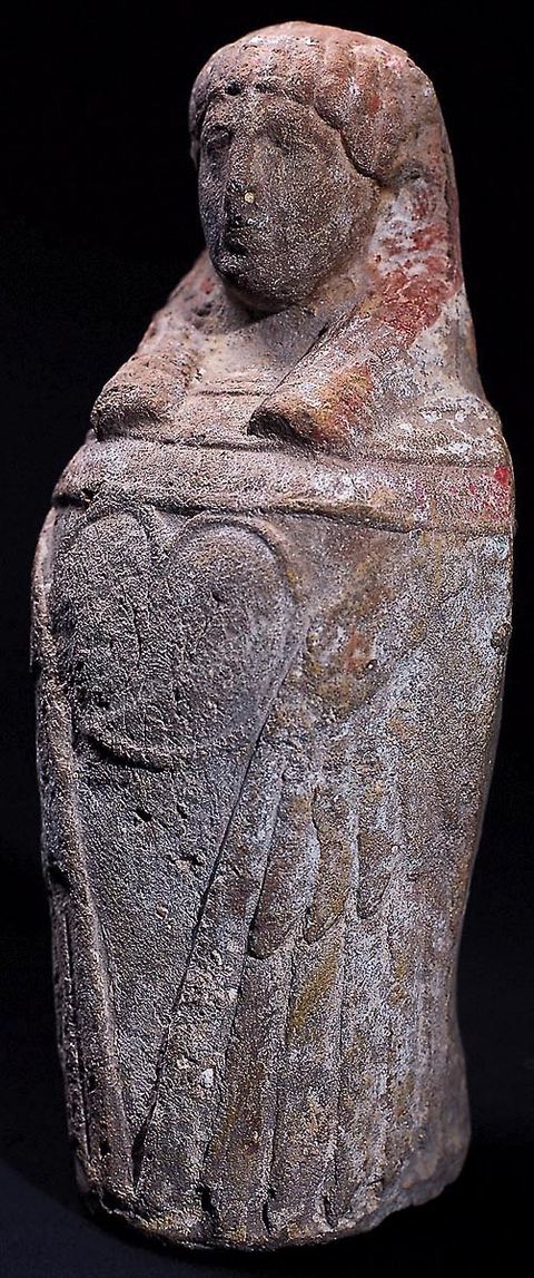 Terracotta statuette in the shape of a canopic jar (H. 15 cm, Borj Jedid necropolis, Carthage, 4th century B.C., Carthage Museum).