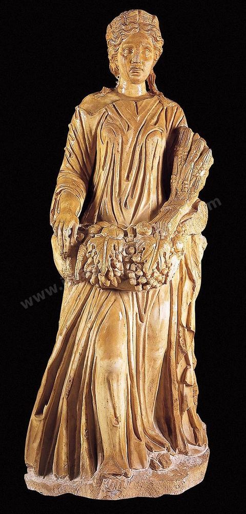 Statue of Ceres, the name given by the Romans to the great Greek goddess of fertility, Demeter, whose cult had been introduced to Africa by the Carthaginians in 396 B.C.  Carthage Museum