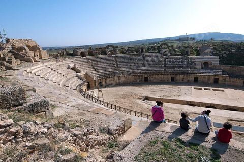 Amphithéâtre sur le site archéologique romain de Uthina / Oudna dans la région de Mornag banlieue sud de Tunis