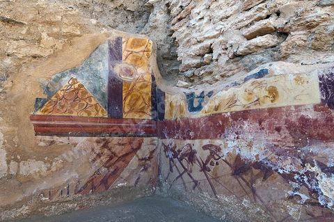 Trace de peintures aux Petits thermes publics sur le ssite archéologique romain de Uthina / Oudna dans la région de Mornag banlieue sud de Tunis