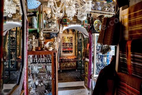 Boutique du brocateur de Adle avec en façade le fameux figuier au couer du village de Sidi Bou Saïd