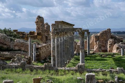 le site archéologique romain de Thuburbo Majus. Thuburbo Majus est située à l'entrée d'El Fahs à 60 km de Tunis, malgré qu’elle soit totalement abandonnée maintenant, elle comptait plus que 10000 habitants au deuxième siècle après J.C. La ville de Thuburbo Majus, existait avant l’arrivée des romains, elle était avant berbère puis carthaginoise. Pendant l’époque romaine, cette cité a connu une prospérité surtout en 128 quand elle reçut le statut de municipe suite à la visite de l’empereur Hadrien. La plupart des monuments de la cité datent de la moitié du 2ème siècle.Seuls 7 Ha sur les 40 Ha ont été fouillés, les trois portes de la ville indiquent son gigantisme.
