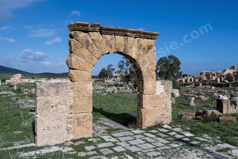 le site archéologique romain de Thuburbo Majus. Thuburbo Majus est située à l'entrée d'El Fahs à 60 km de Tunis, malgré qu’elle soit totalement abandonnée maintenant, elle comptait plus que 10000 habitants au deuxième siècle après J.C. La ville de Thuburbo Majus, existait avant l’arrivée des romains, elle était avant berbère puis carthaginoise. Pendant l’époque romaine, cette cité a connu une prospérité surtout en 128 quand elle reçut le statut de municipe suite à la visite de l’empereur Hadrien. La plupart des monuments de la cité datent de la moitié du 2ème siècle.Seuls 7 Ha sur les 40 Ha ont été fouillés, les trois portes de la ville indiquent son gigantisme.